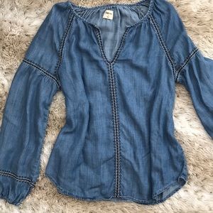 Embroidered Chambray Blouse